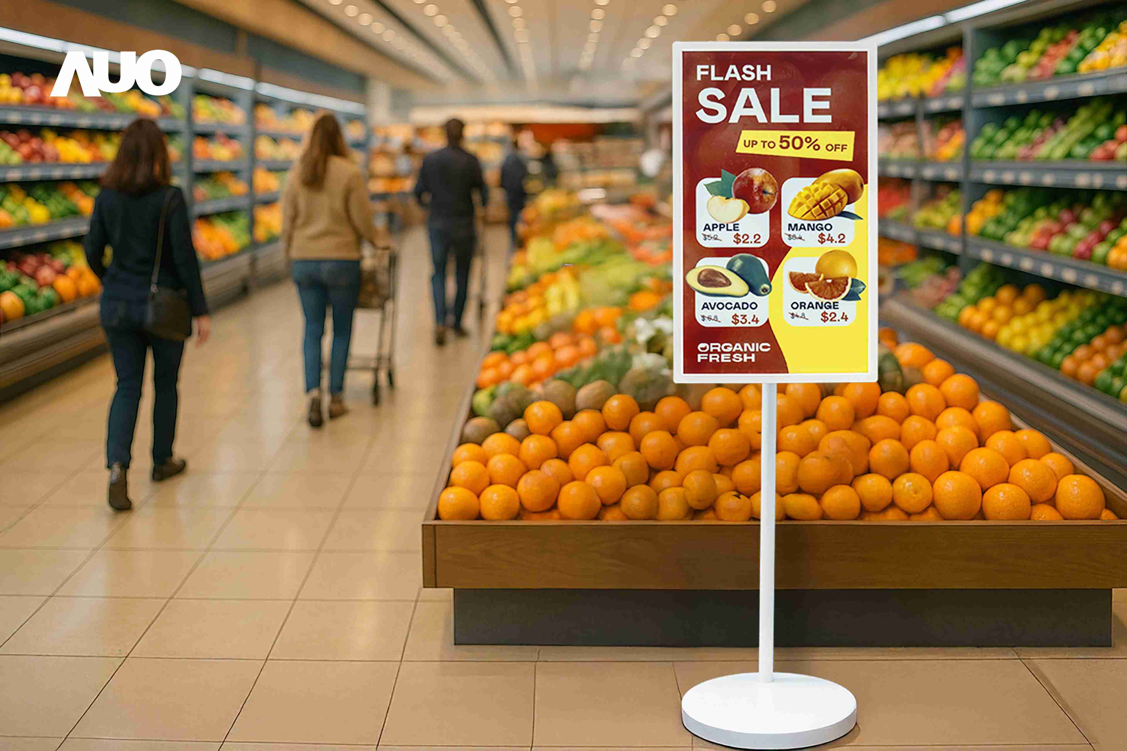 达擎首亮相低功耗、、全彩的〝aecoPost电子纸解决方案〞，，，仅在更新画面时需要微量的电力驱动，，，无需布建电线的便捷设计，，，使其可灵活应用、、、随意置放，，并可透过云端或行动装置app，，，轻松管理及排程广告内容，，晋升店头营销利器。。